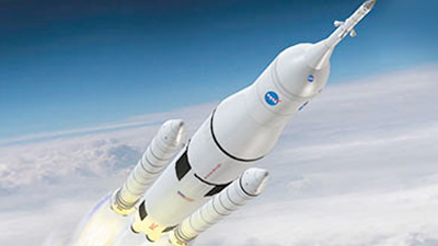 Artist rendering of a launched rocket at high altitude.